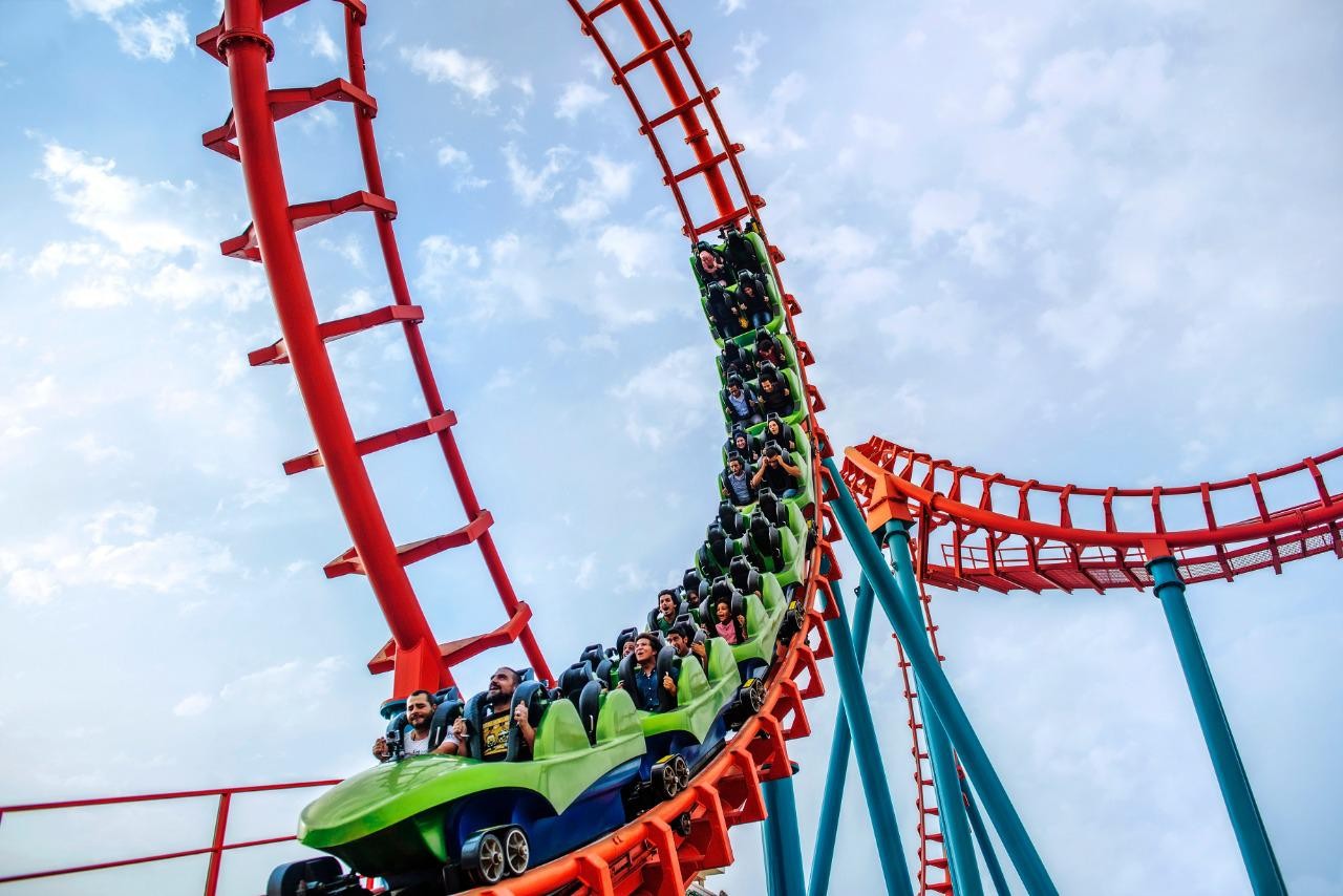 Guests riding the roller coaster at AlShallal Theme Park in Jeddah