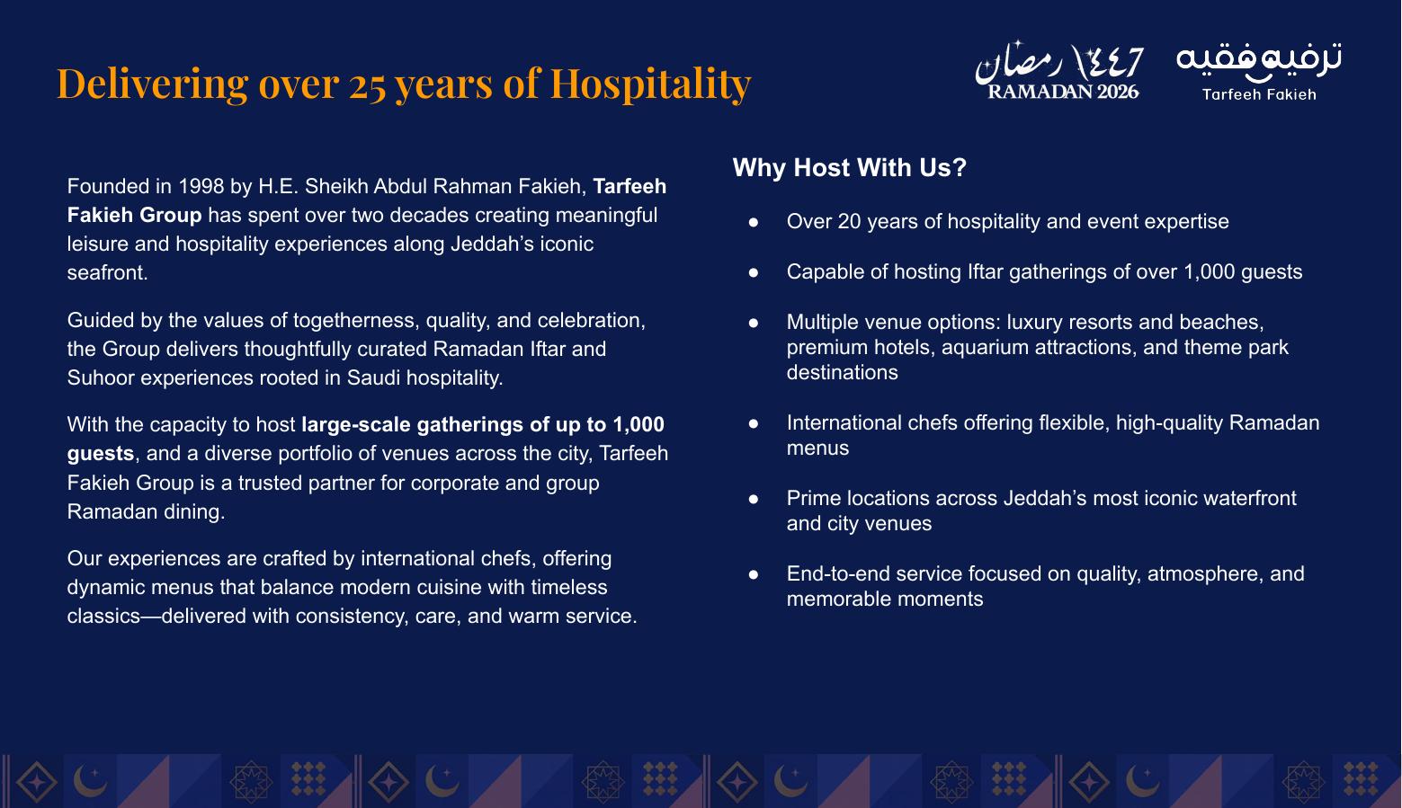 Tarfeeh Fakieh hospitality overview page